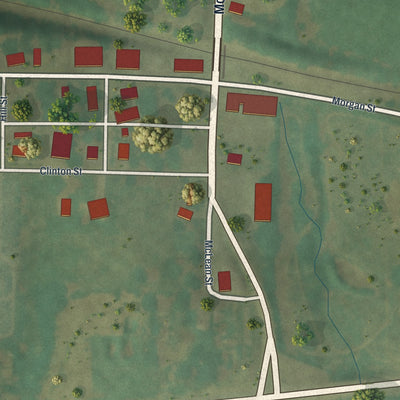 Close-up of the map of Clifton Hill, Missouri print showing street and building detail
