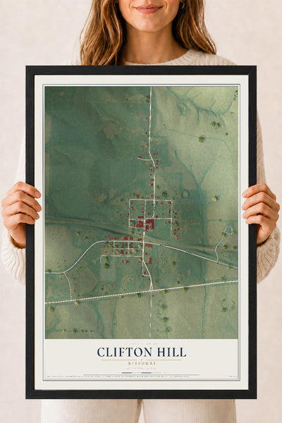 Map of Clifton Hill, Missouri, 18 x 24 inch print in a black wood frame