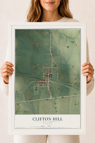 Map of Clifton Hill, Missouri, 18 x 24 inch print in a white wood frame