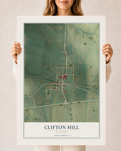 Map of Clifton Hill, Missouri, 24 x 36 inch print in a white wood frame