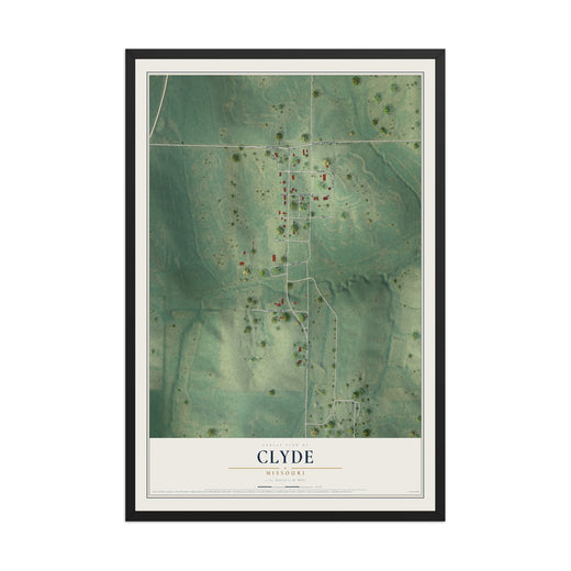 Map of Clyde, Missouri, 12 x 18 inch print in a black wood frame