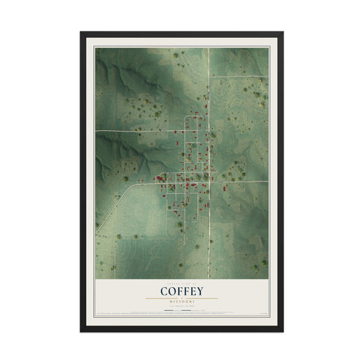 Map of Coffey, Missouri, 12 x 18 inch print in a black wood frame