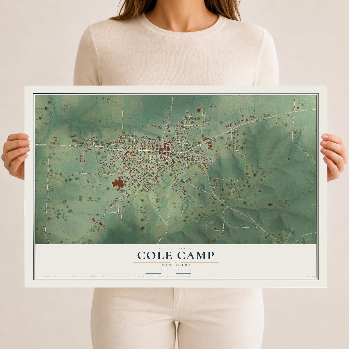 Map of Cole Camp, Missouri, 12 x 18 inch unframed archival matte print