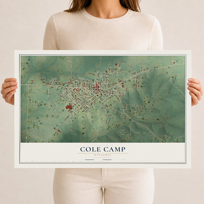 Map of Cole Camp, Missouri, 12 x 18 inch unframed archival matte print