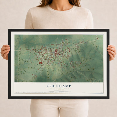 Map of Cole Camp, Missouri, 12 x 18 inch print in a black wood frame