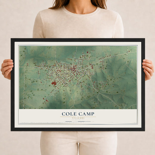Map of Cole Camp, Missouri, 12 x 18 inch print in a black wood frame