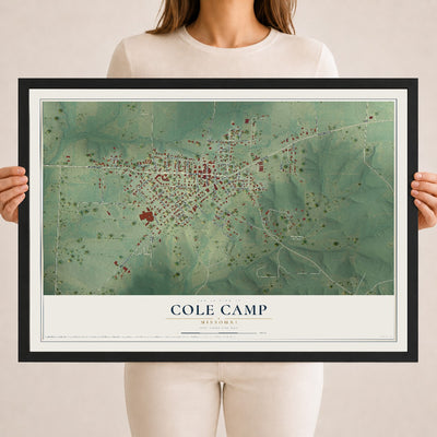 Map of Cole Camp, Missouri, 18 x 24 inch print in a black wood frame