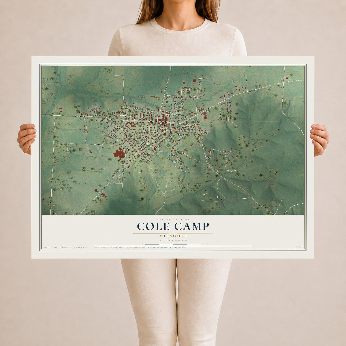 Map of Cole Camp, Missouri, 24 x 36 inch unframed archival matte print