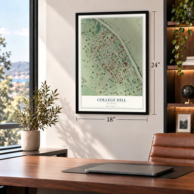 College Hill, Missouri map, 18 x 24 inch print in a black frame in a home office
