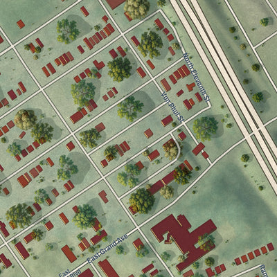 Close-up of the map of College Hill, Missouri print showing street and building detail