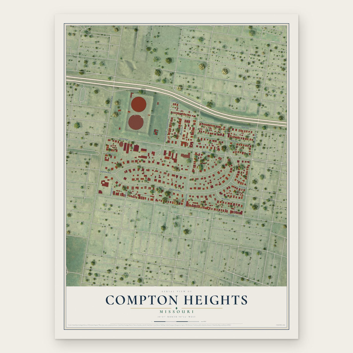 Compton Heights, Missouri map print, the full design