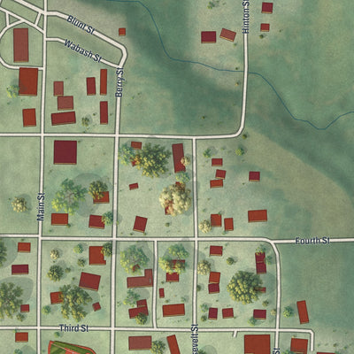 Close-up of the map of Conception Junction, Missouri print showing street and building detail