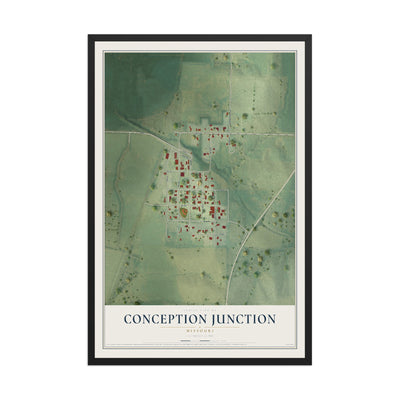 Map of Conception Junction, Missouri, 12 x 18 inch print in a black wood frame