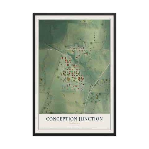 Map of Conception Junction, Missouri, 12 x 18 inch print in a black wood frame