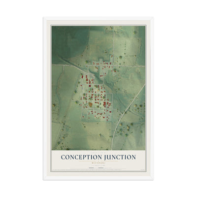 Map of Conception Junction, Missouri, 12 x 18 inch print in a white wood frame