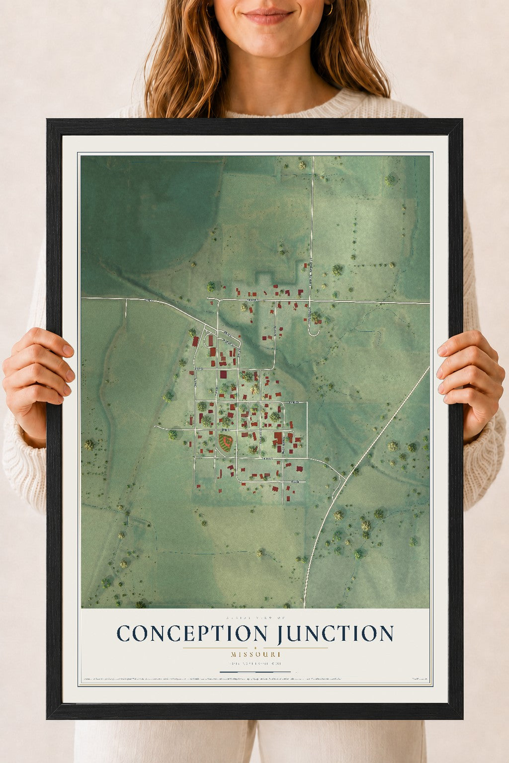 Map of Conception Junction, Missouri, 18 x 24 inch print in a black wood frame