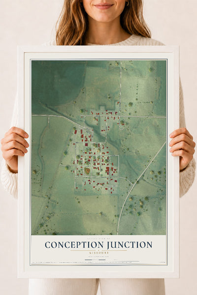 Map of Conception Junction, Missouri, 18 x 24 inch print in a white wood frame