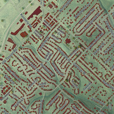Close-up of the map of Concord, Missouri print showing street and building detail