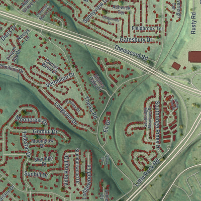 Second close-up of the map of Concord, Missouri print showing more streets and buildings