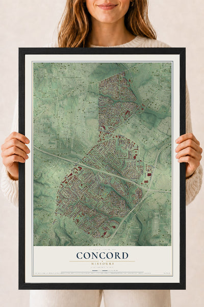 Map of Concord, Missouri, 18 x 24 inch print in a black wood frame