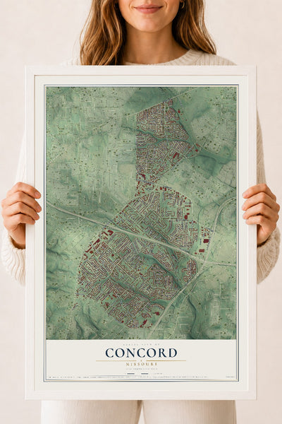 Map of Concord, Missouri, 18 x 24 inch print in a white wood frame