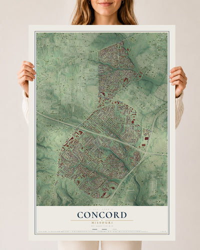 Map of Concord, Missouri, 24 x 36 inch unframed archival matte print