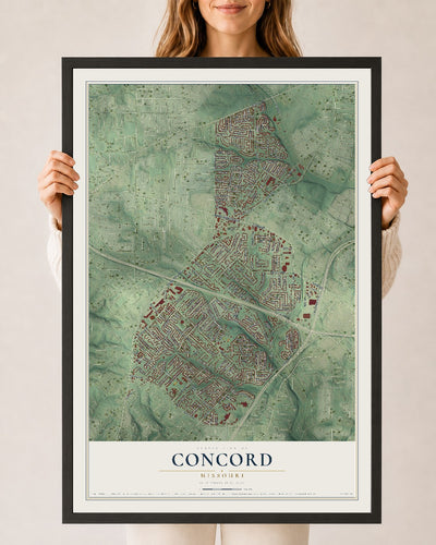 Map of Concord, Missouri, 24 x 36 inch print in a black wood frame