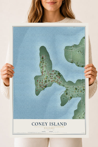 Map of Coney Island, Missouri, 18 x 24 inch unframed archival matte print