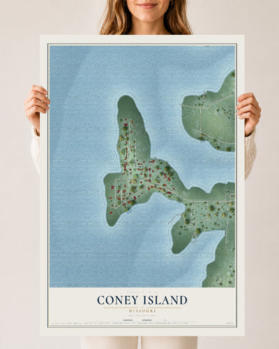 Map of Coney Island, Missouri, 24 x 36 inch unframed archival matte print