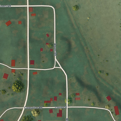 Close-up of the map of Connelsville, Missouri print showing street and building detail