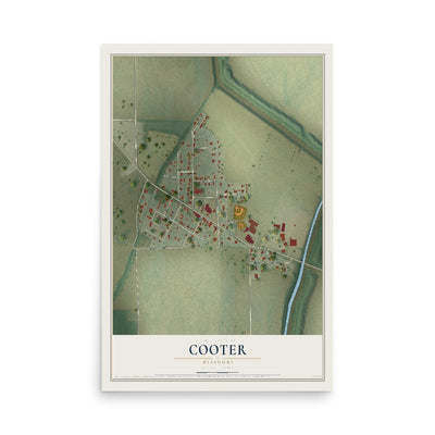 Map of Cooter, Missouri, 12 x 18 inch unframed archival matte print