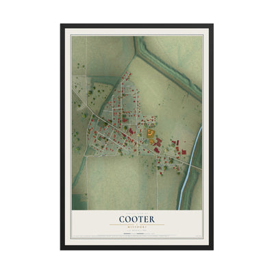 Map of Cooter, Missouri, 12 x 18 inch print in a black wood frame