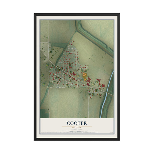 Map of Cooter, Missouri, 12 x 18 inch print in a black wood frame