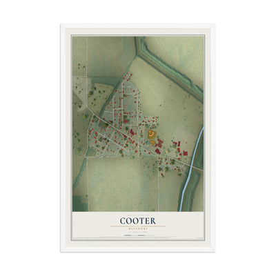Map of Cooter, Missouri, 12 x 18 inch print in a white wood frame