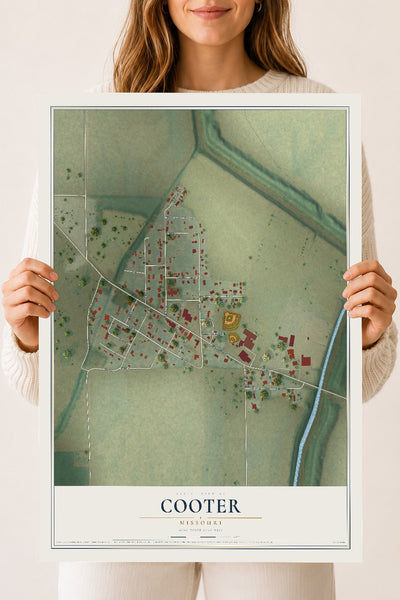 Map of Cooter, Missouri, 18 x 24 inch unframed archival matte print