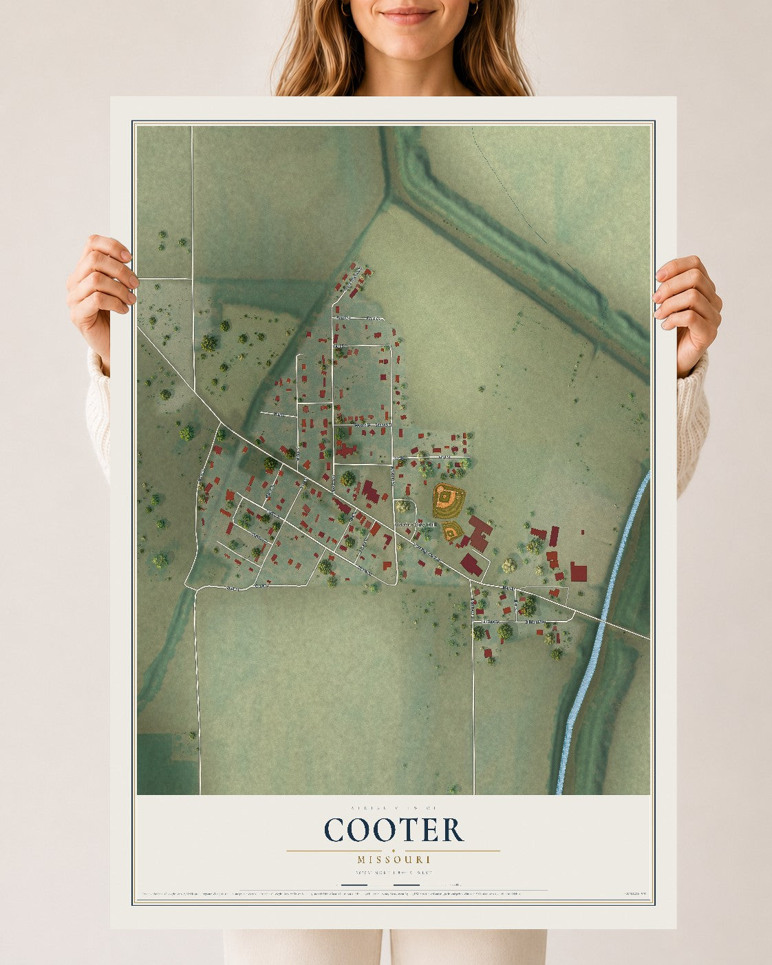Map of Cooter, Missouri, 24 x 36 inch unframed archival matte print