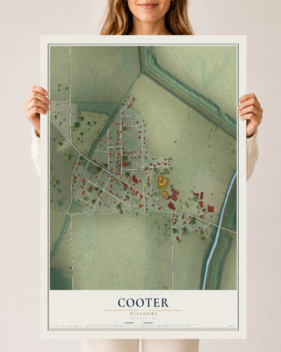 Map of Cooter, Missouri, 24 x 36 inch unframed archival matte print