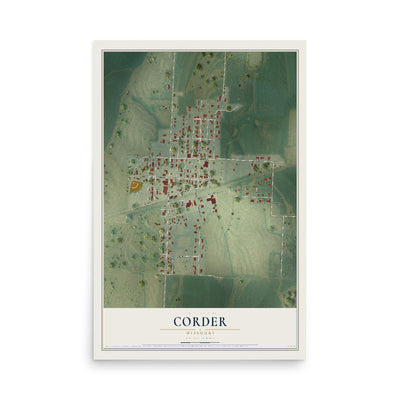 Map of Corder, Missouri, 12 x 18 inch unframed archival matte print