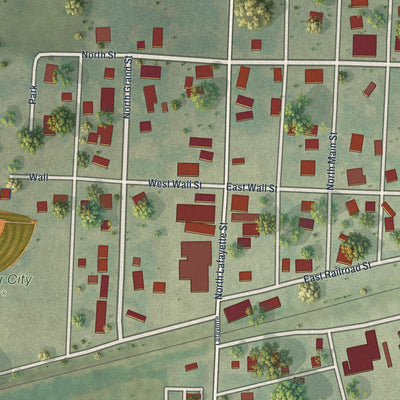 Close-up of the map of Corder, Missouri print showing street and building detail