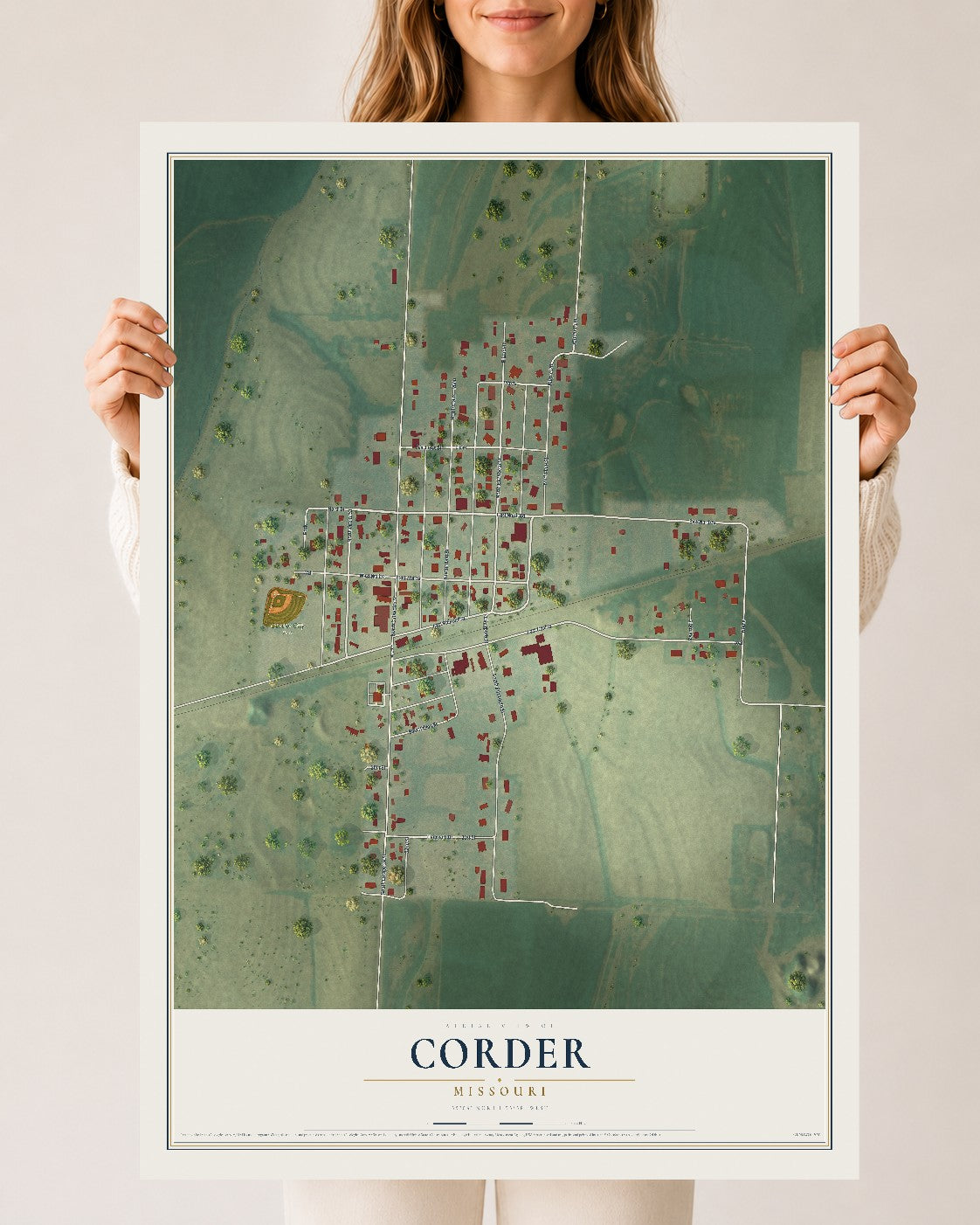 Map of Corder, Missouri, 24 x 36 inch unframed archival matte print