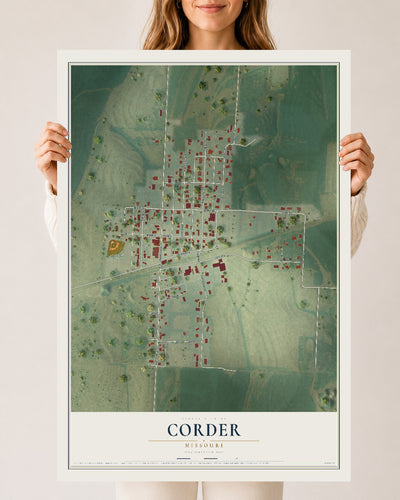 Map of Corder, Missouri, 24 x 36 inch unframed archival matte print