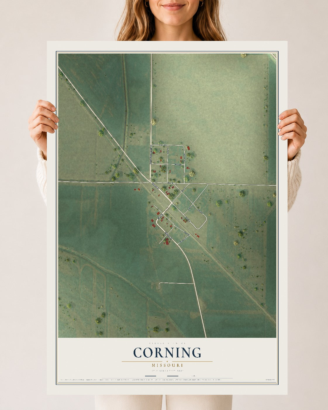 Map of Corning, Missouri, 24 x 36 inch unframed archival matte print