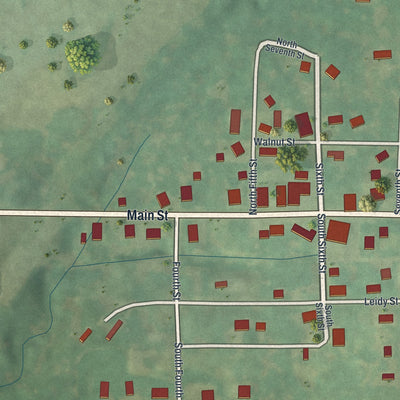 Close-up of the map of Cosby, Missouri print showing street and building detail