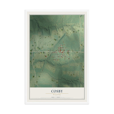 Map of Cosby, Missouri, 12 x 18 inch print in a white wood frame