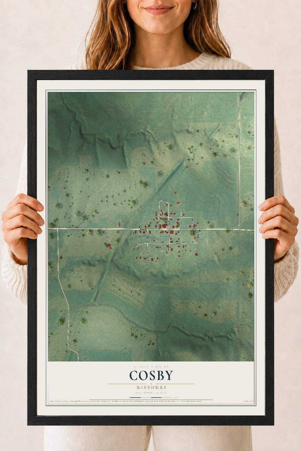 Map of Cosby, Missouri, 18 x 24 inch print in a black wood frame