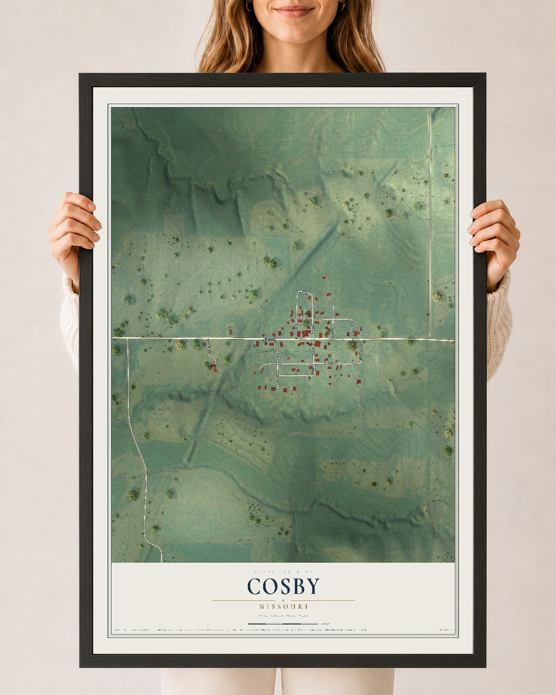 Map of Cosby, Missouri, 24 x 36 inch print in a black wood frame