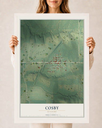 Map of Cosby, Missouri, 24 x 36 inch print in a white wood frame