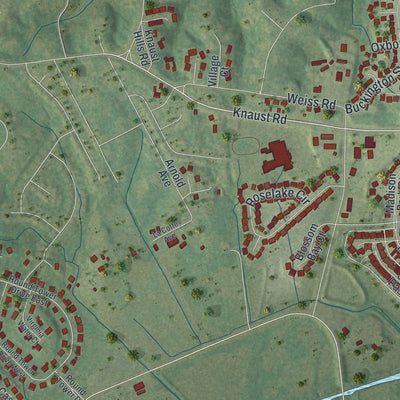 Second close-up of the map of Cottleville, Missouri print showing more streets and buildings