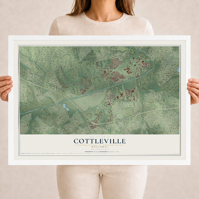 Map of Cottleville, Missouri, 18 x 24 inch print in a white wood frame