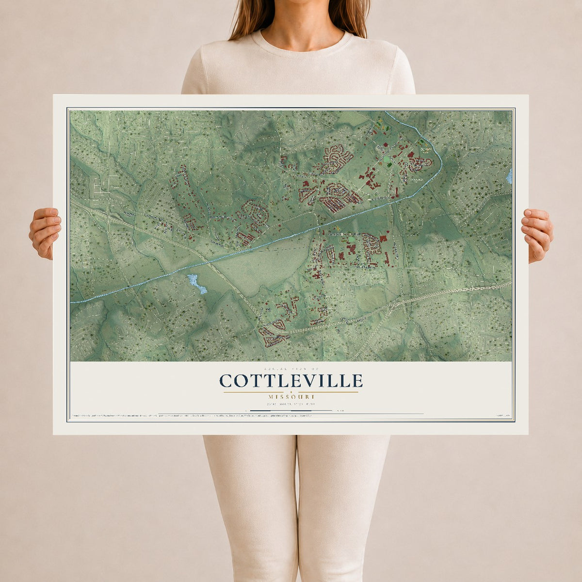Map of Cottleville, Missouri, 24 x 36 inch unframed archival matte print
